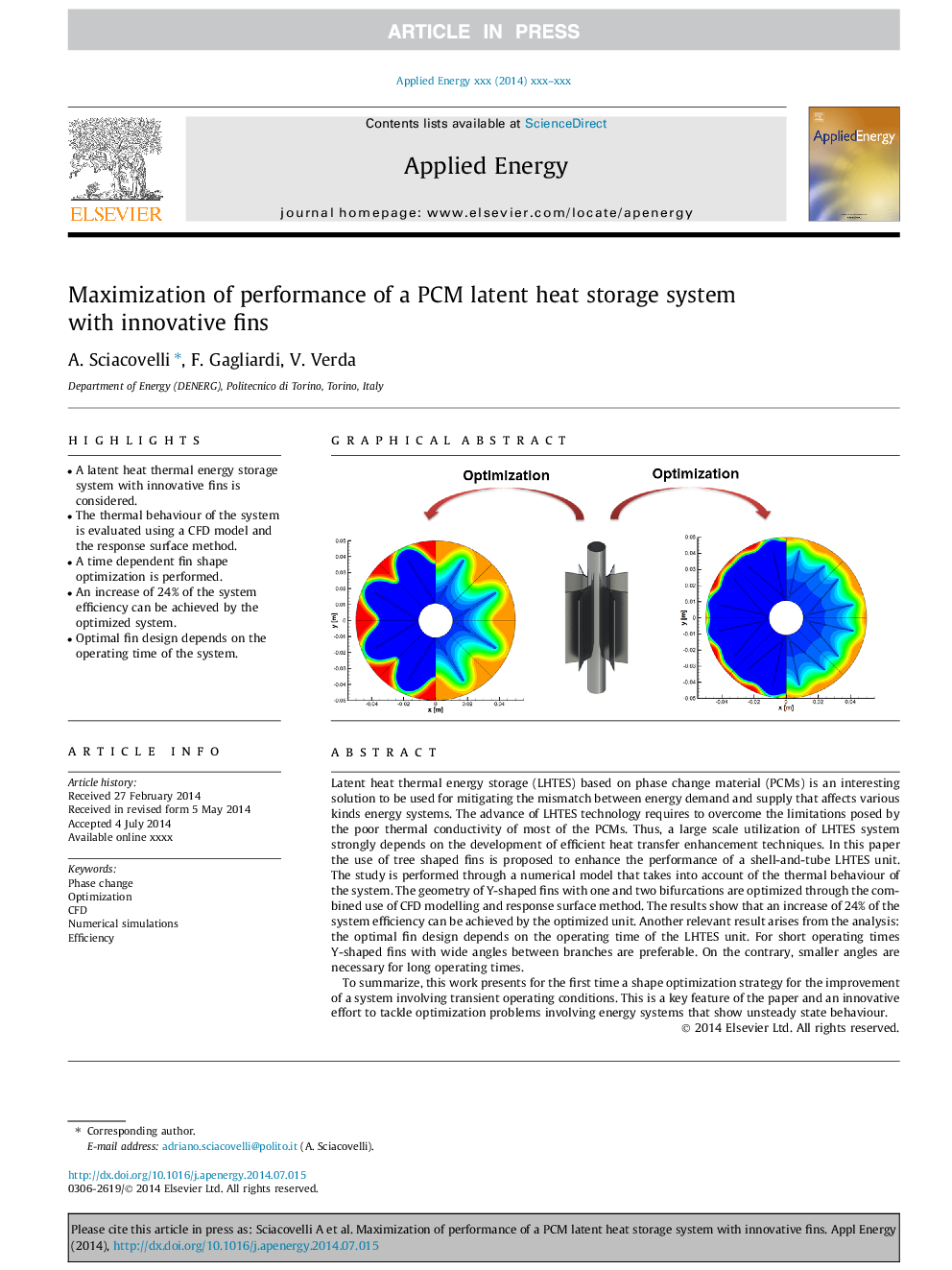 عکس صفحه اول مقاله: Maximization of performance of a PCM latent heat storage system with innovative fins Maximization of performance of a PCM latent heat storage system with innovative fins