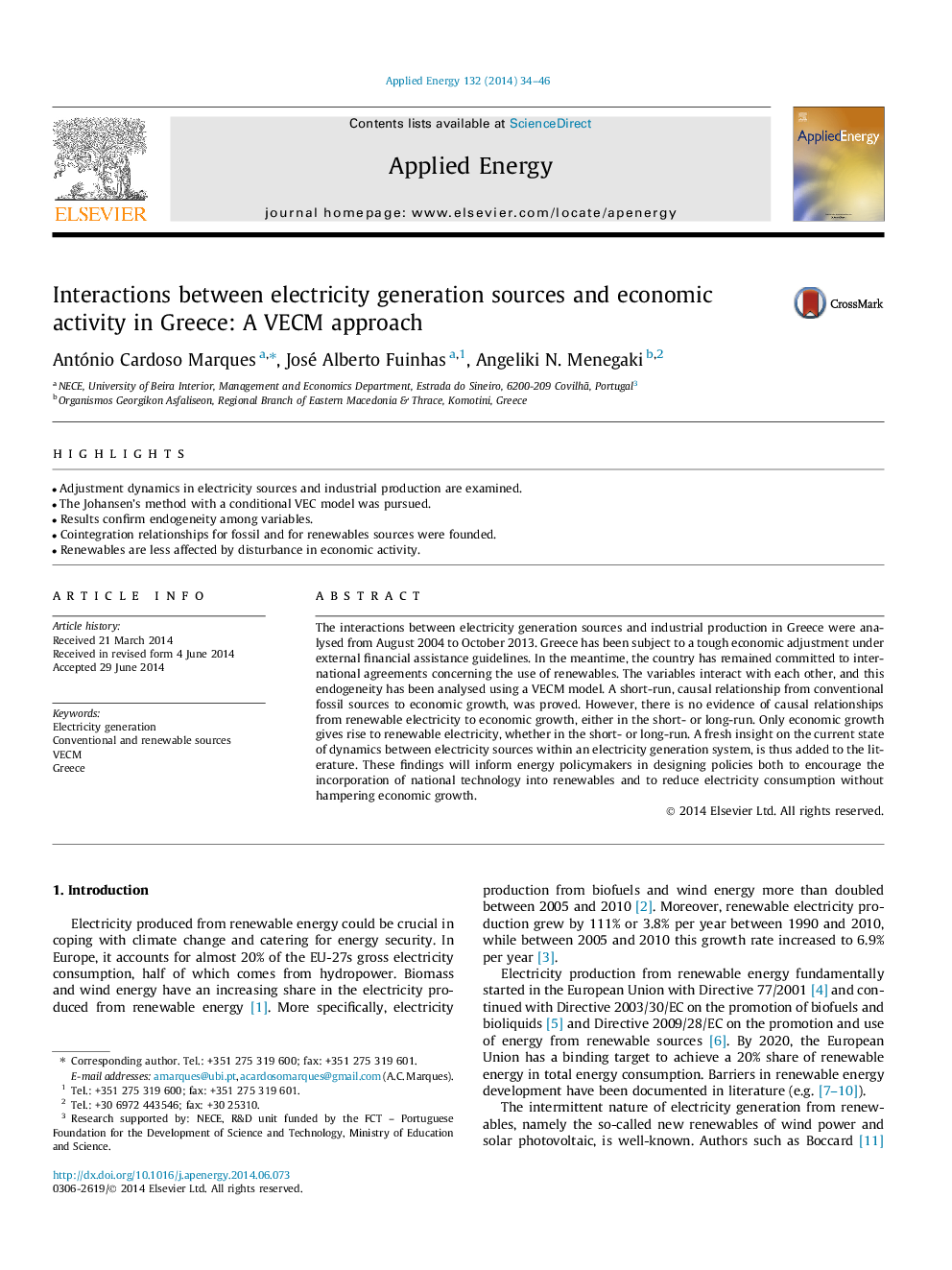 Interactions between electricity generation sources and economic activity in Greece: A VECM approach