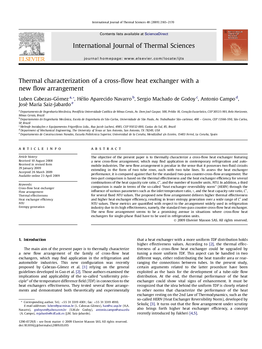 Thermal characterization of a cross-flow heat exchanger with a new flow arrangement