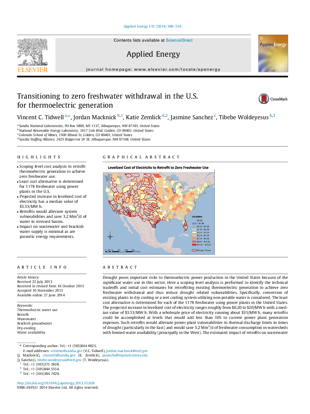 Transitioning to zero freshwater withdrawal in the U.S. for thermoelectric generation