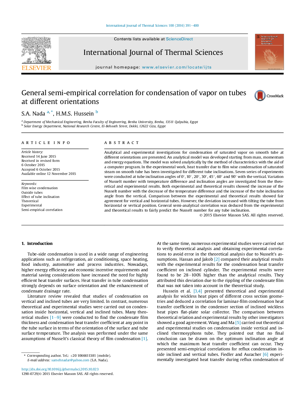 General semi-empirical correlation for condensation of vapor on tubes at different orientations