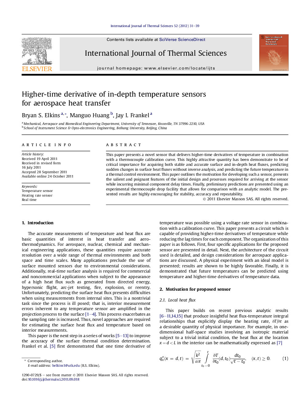 عکس صفحه اول مقاله: Higher-time derivative of in-depth temperature sensors for aerospace heat transfer Higher-time derivative of in-depth temperature sensors for aerospace heat transfer
