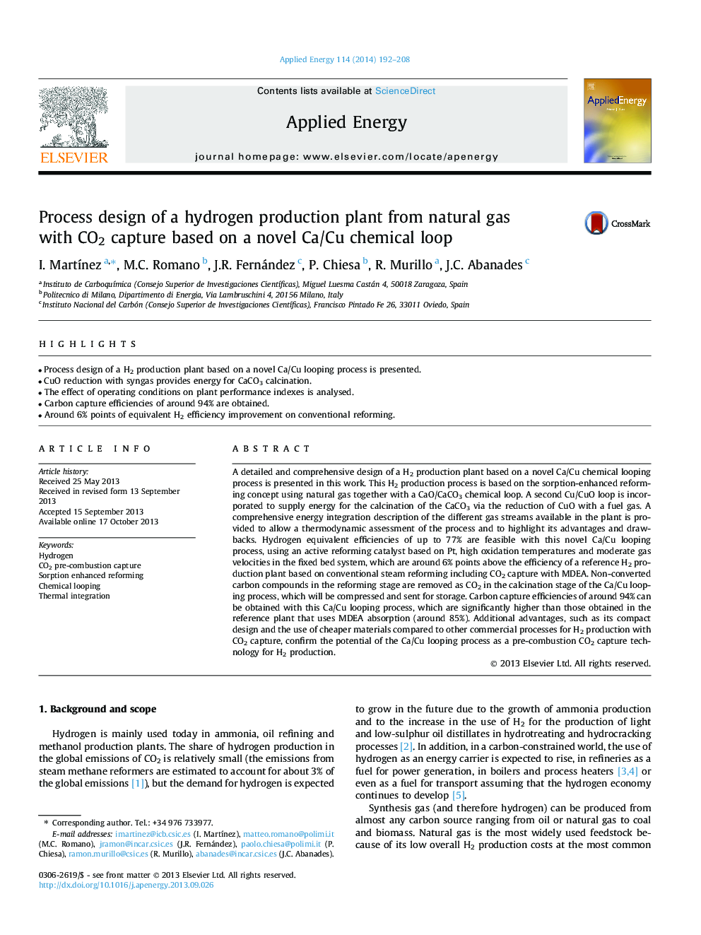 Process design of a hydrogen production plant from natural gas with CO2 capture based on a novel Ca/Cu chemical loop