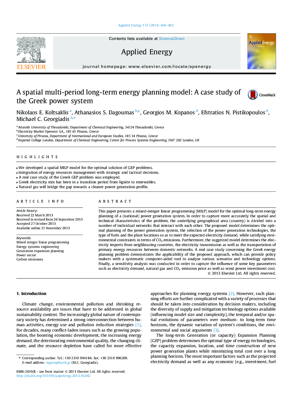 A spatial multi-period long-term energy planning model: A case study of the Greek power system