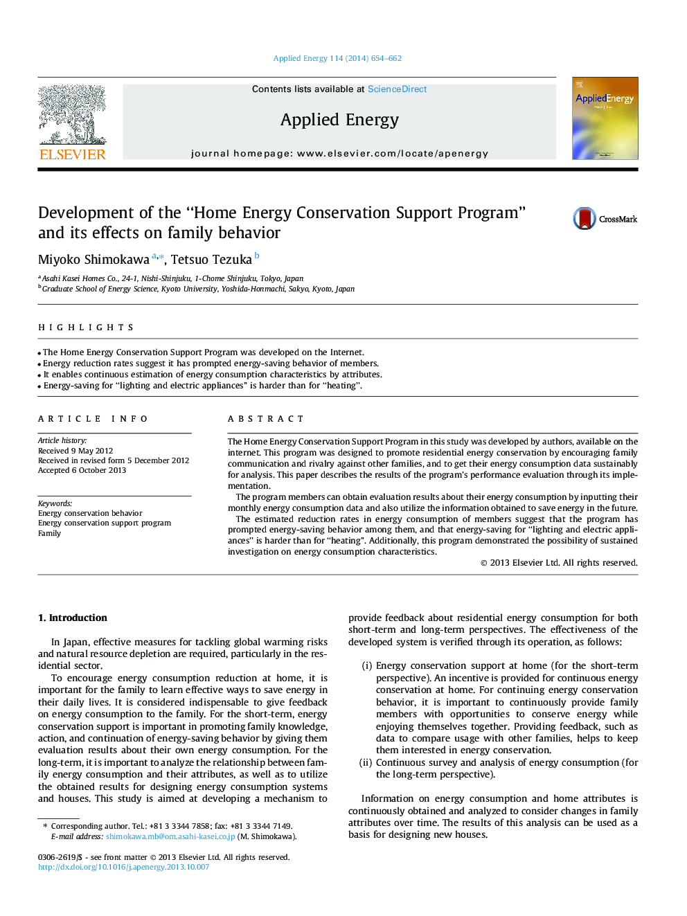 Development of the “Home Energy Conservation Support Program” and its effects on family behavior