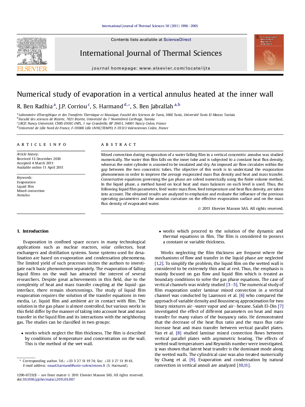 Numerical study of evaporation in a vertical annulus heated at the inner wall