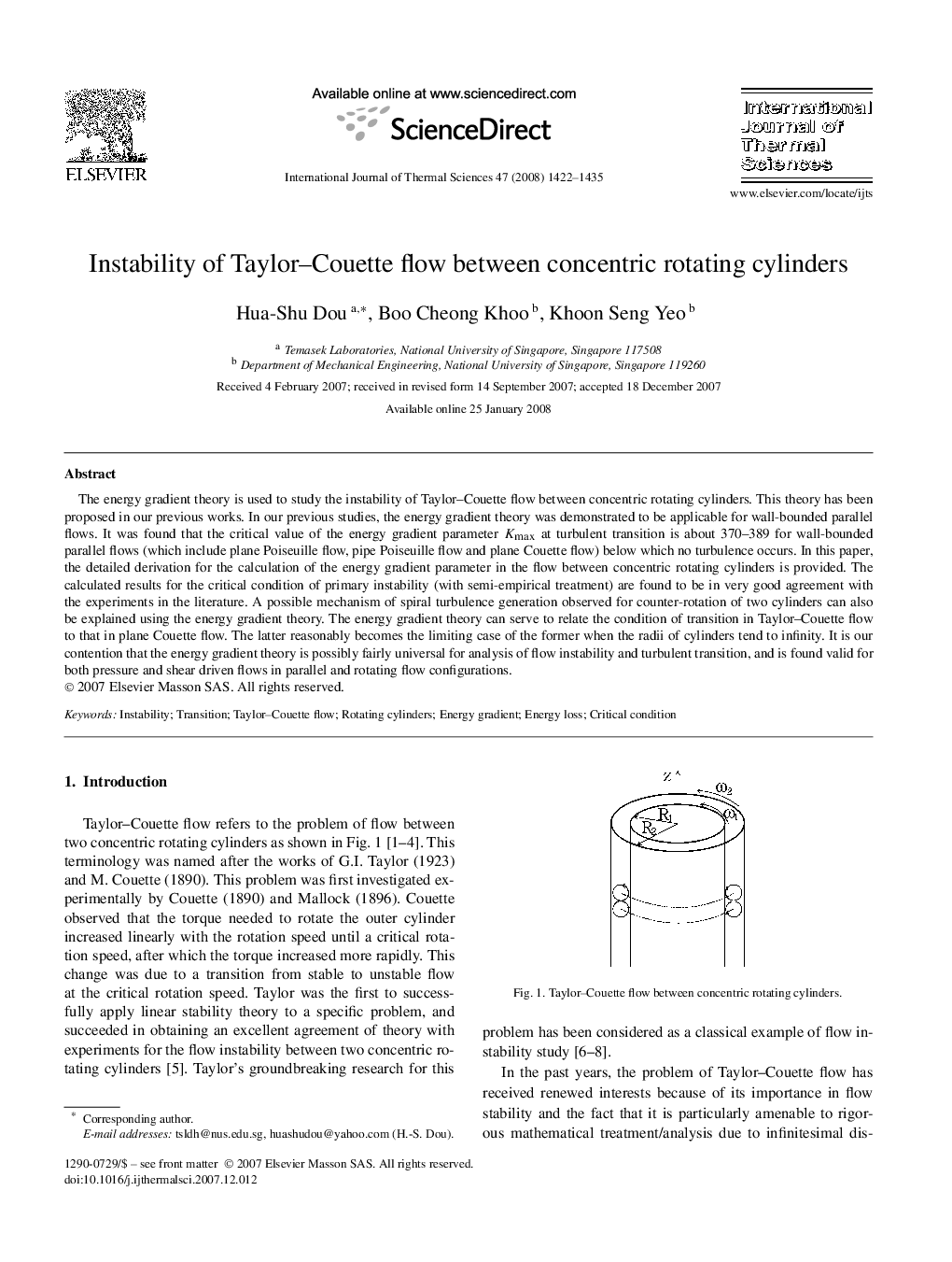 Instability of Taylor-Couette flow between concentric rotating cylinders