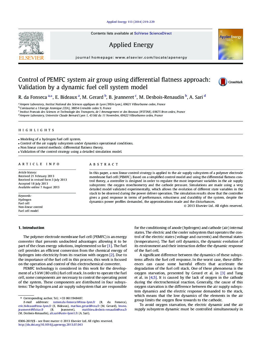 Control of PEMFC system air group using differential flatness approach: Validation by a dynamic fuel cell system model