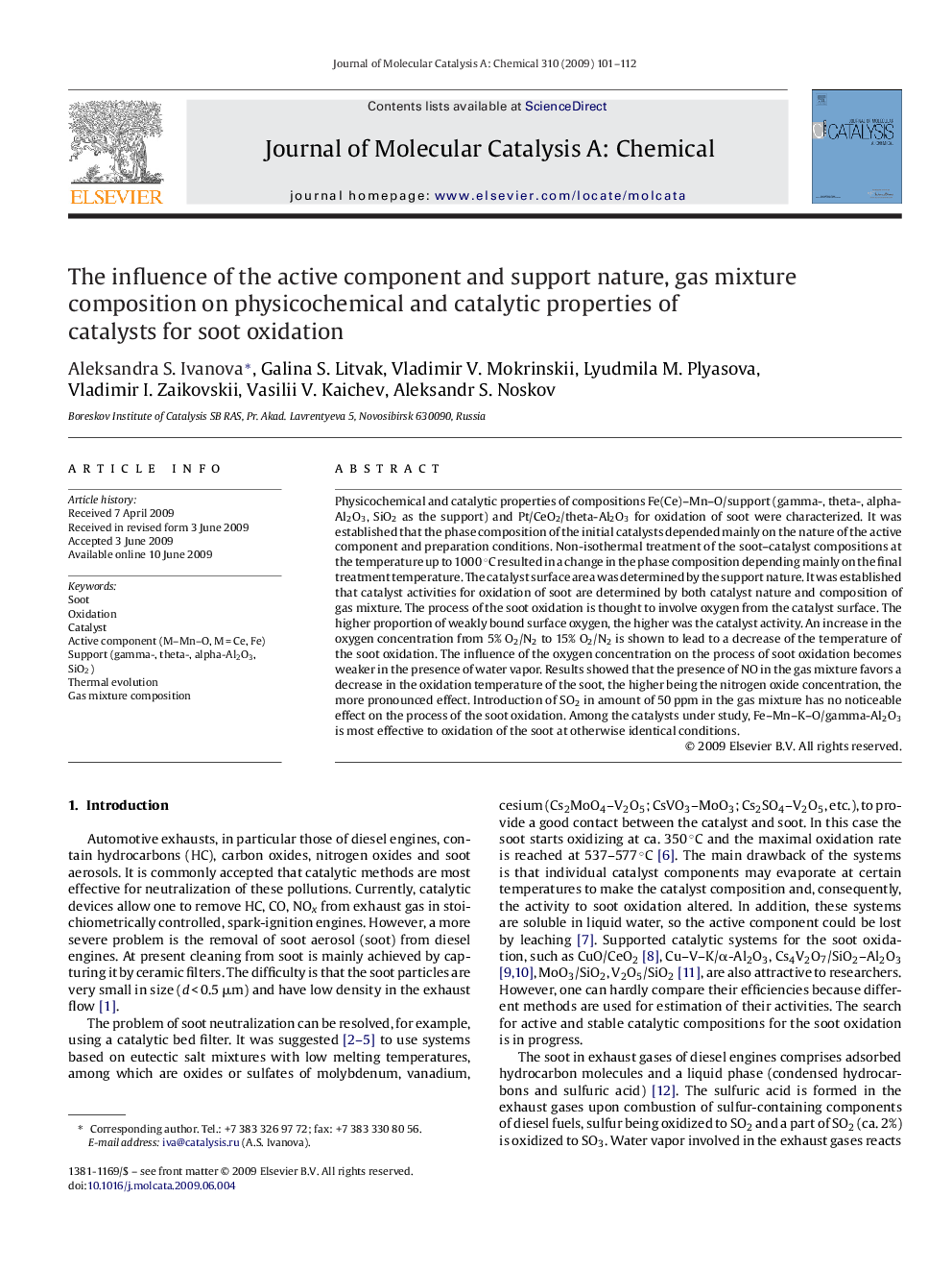 The influence of the active component and support nature, gas mixture composition on physicochemical and catalytic properties of catalysts for soot oxidation