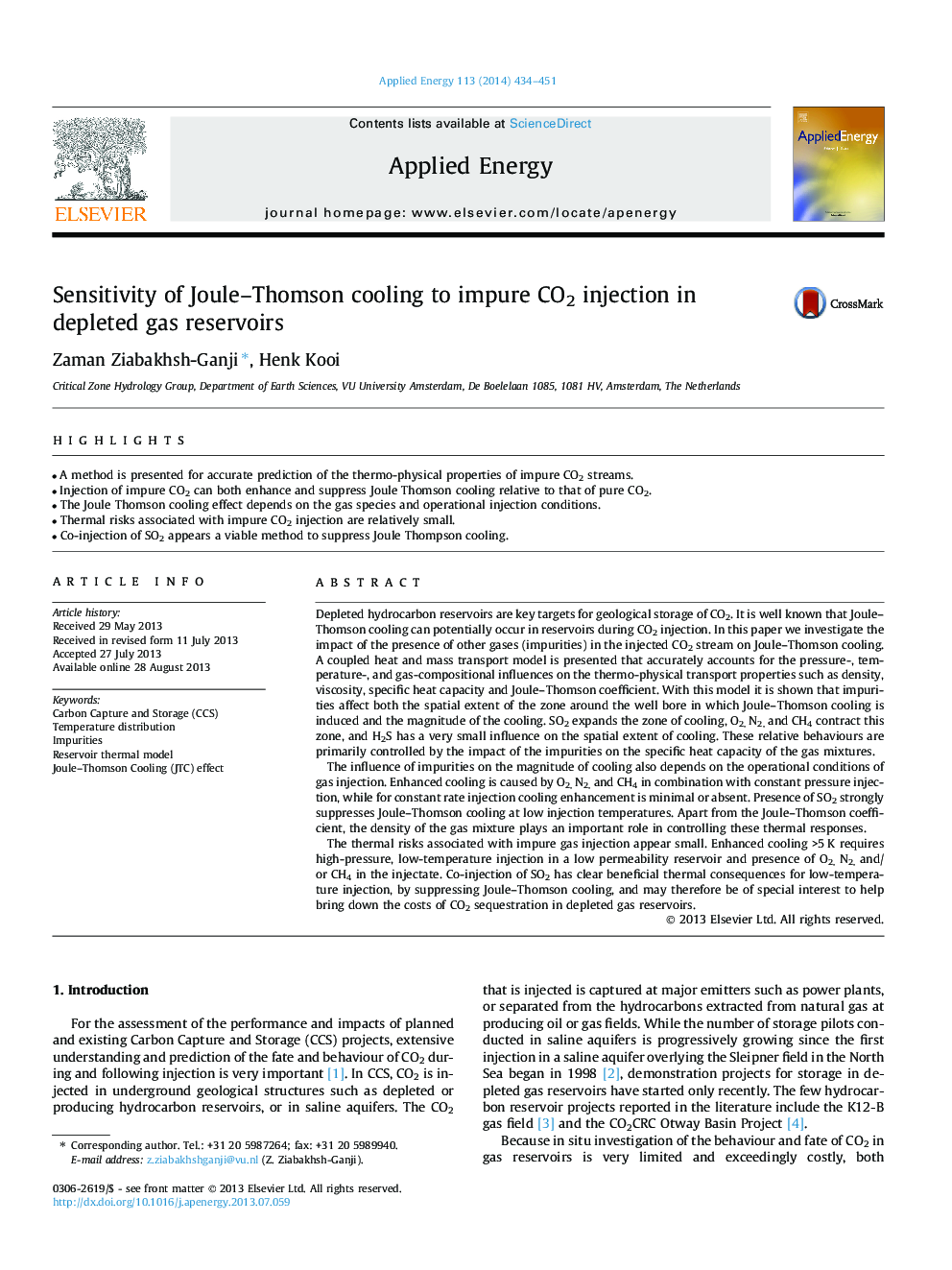 Sensitivity of Joule-Thomson cooling to impure CO2 injection in depleted gas reservoirs