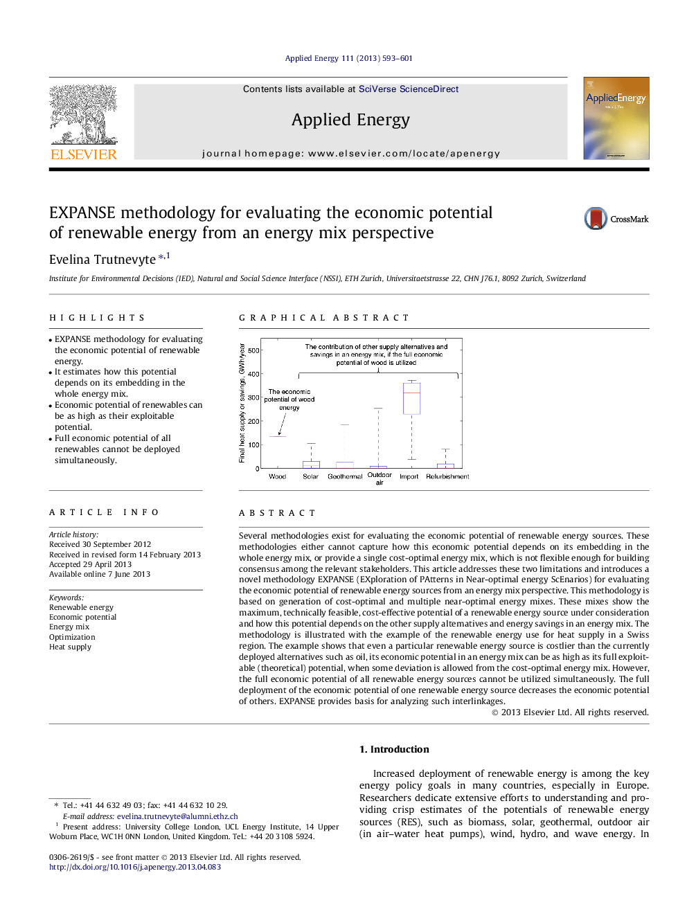 EXPANSE methodology for evaluating the economic potential of renewable energy from an energy mix perspective