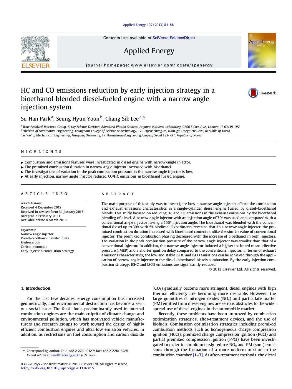 HC and CO emissions reduction by early injection strategy in a bioethanol blended diesel-fueled engine with a narrow angle injection system