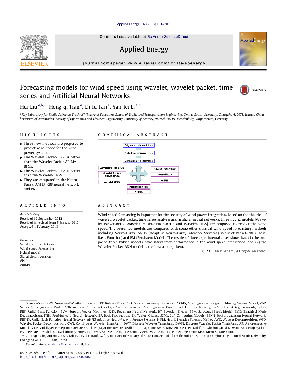 Forecasting models for wind speed using wavelet, wavelet packet, time series and Artificial Neural Networks