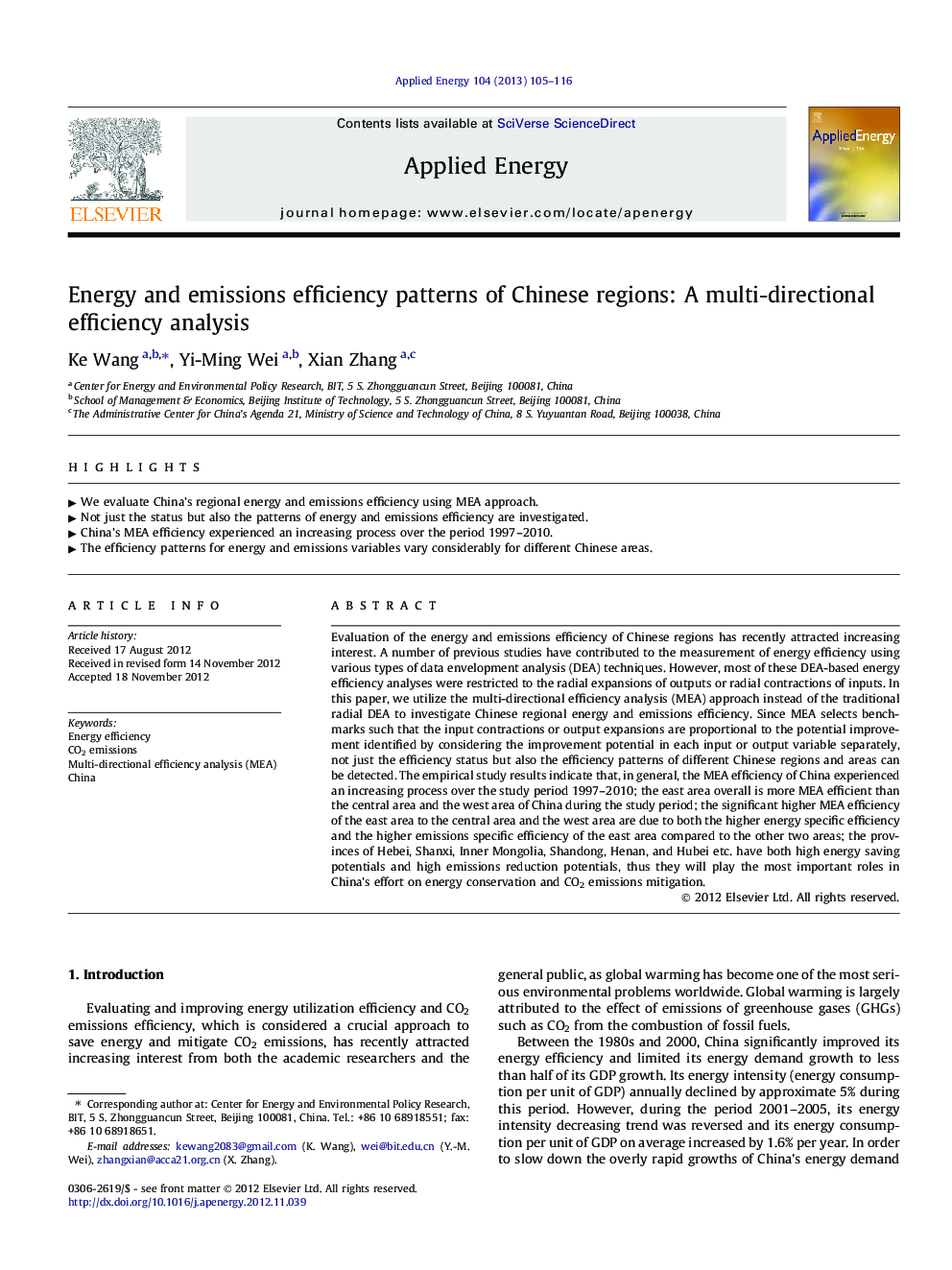 Energy and emissions efficiency patterns of Chinese regions: A multi-directional efficiency analysis