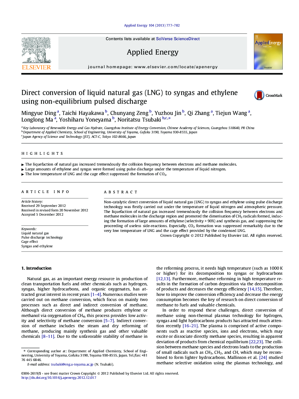 Direct conversion of liquid natural gas (LNG) to syngas and ethylene using non-equilibrium pulsed discharge