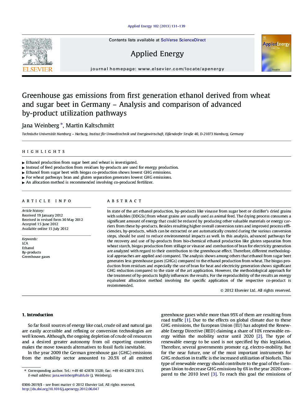 Greenhouse gas emissions from first generation ethanol derived from wheat and sugar beet in Germany - Analysis and comparison of advanced by-product utilization pathways