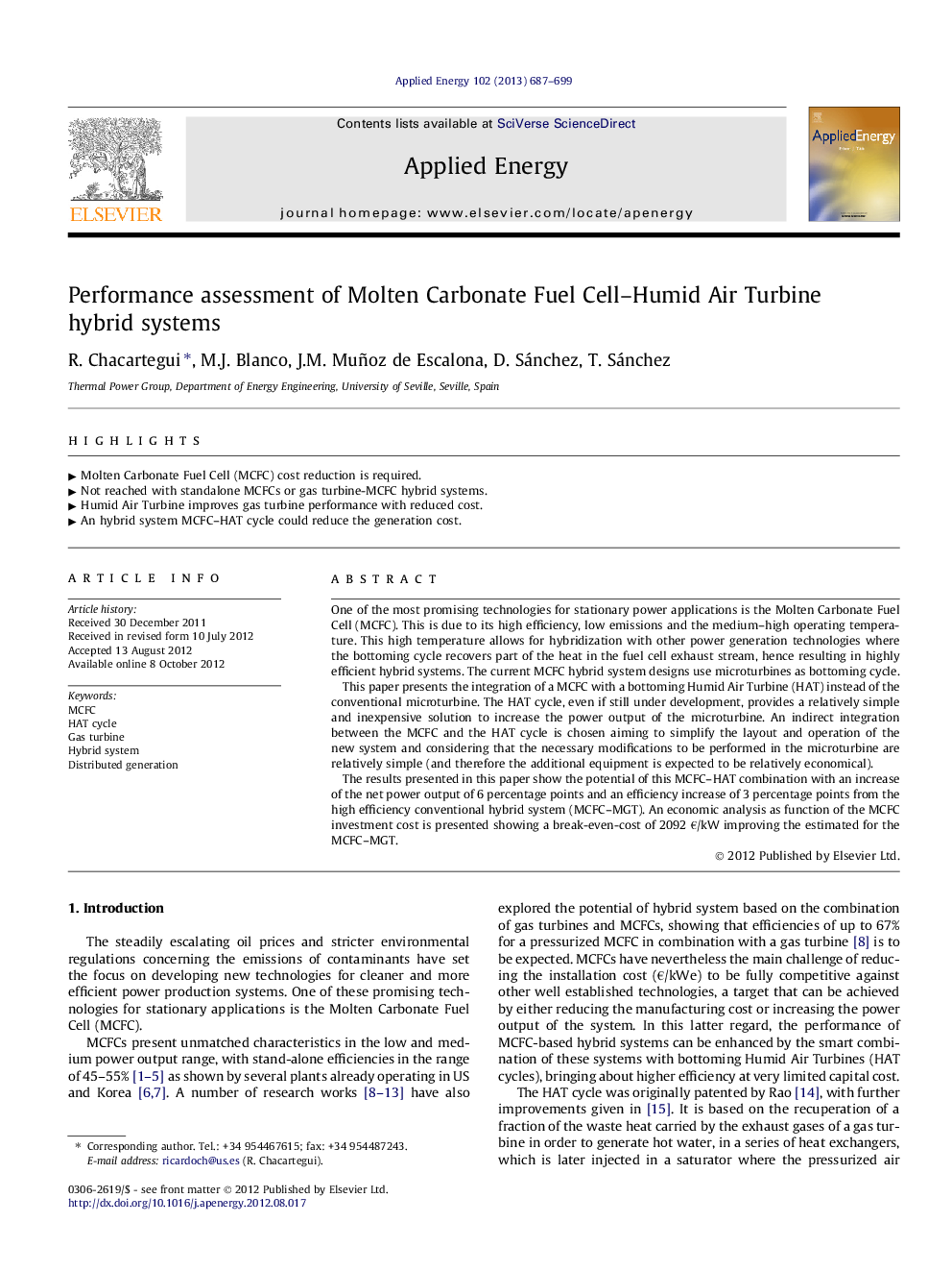 Performance assessment of Molten Carbonate Fuel Cell-Humid Air Turbine hybrid systems