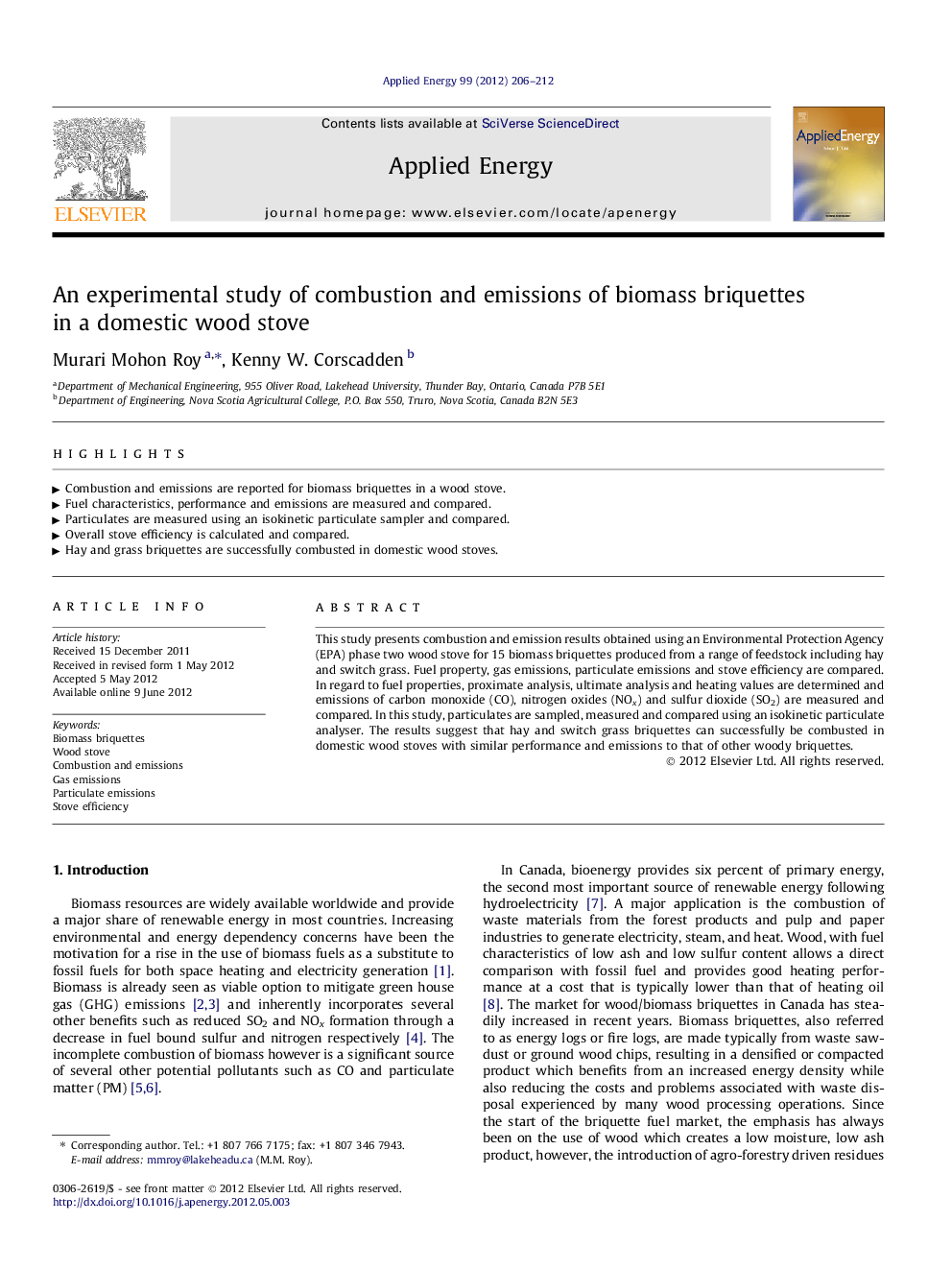 An experimental study of combustion and emissions of biomass briquettes in a domestic wood stove