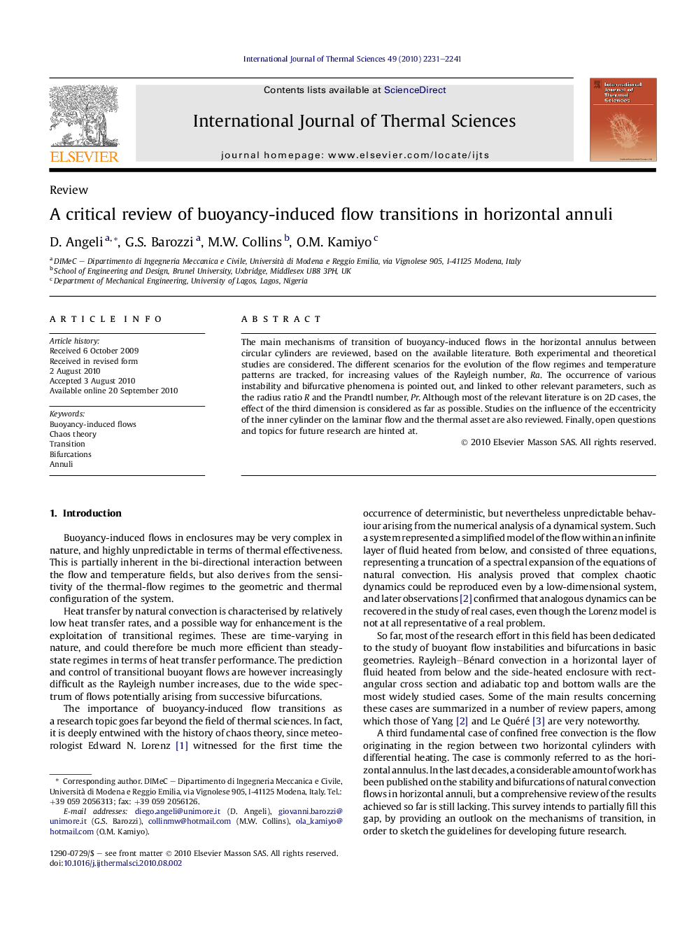 عکس صفحه اول مقاله: A critical review of buoyancy-induced flow transitions in horizontal annuli A critical review of buoyancy-induced flow transitions in horizontal annuli