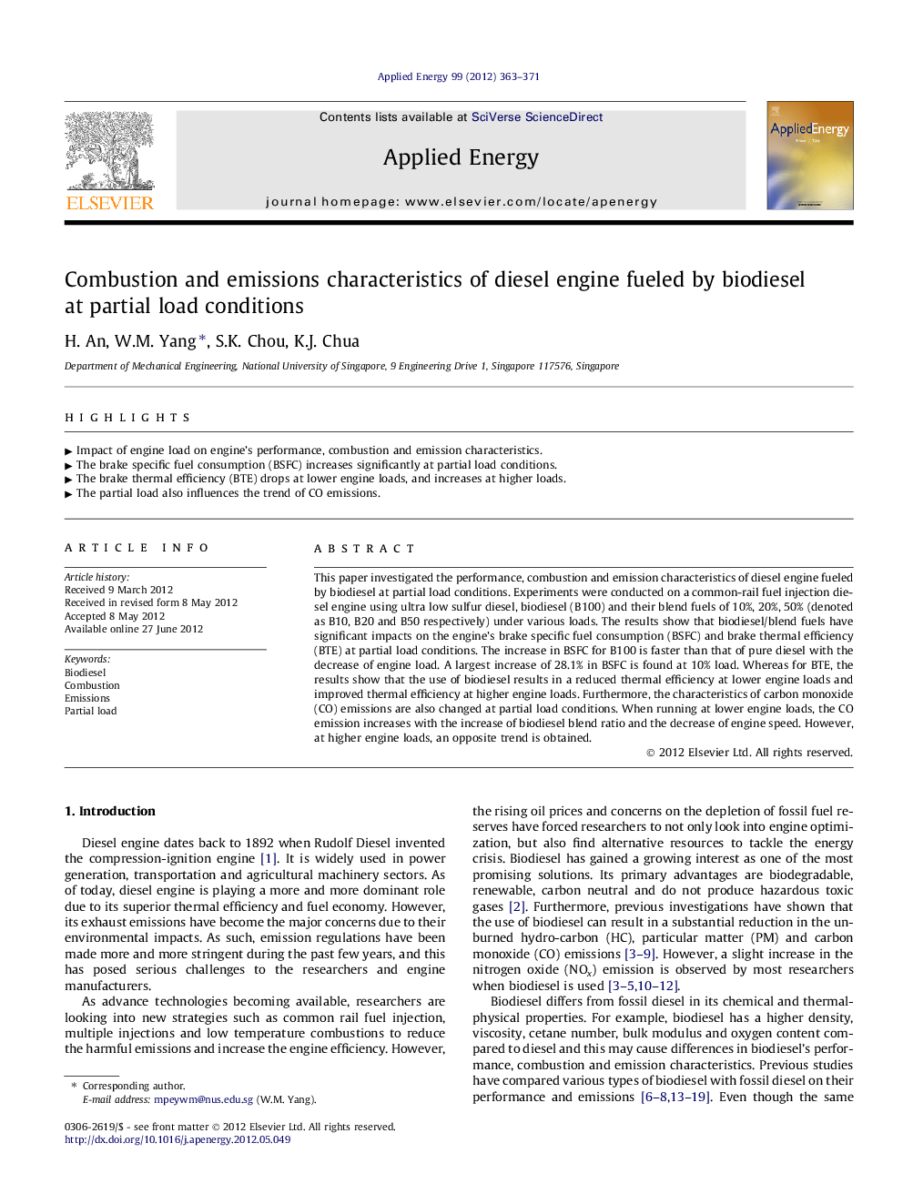 Combustion and emissions characteristics of diesel engine fueled by biodiesel at partial load conditions