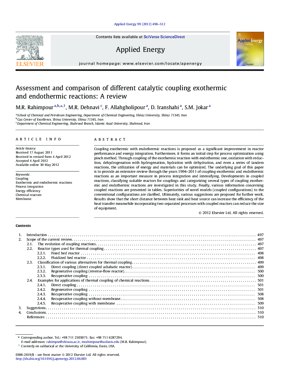 Assessment and comparison of different catalytic coupling exothermic and endothermic reactions: A review