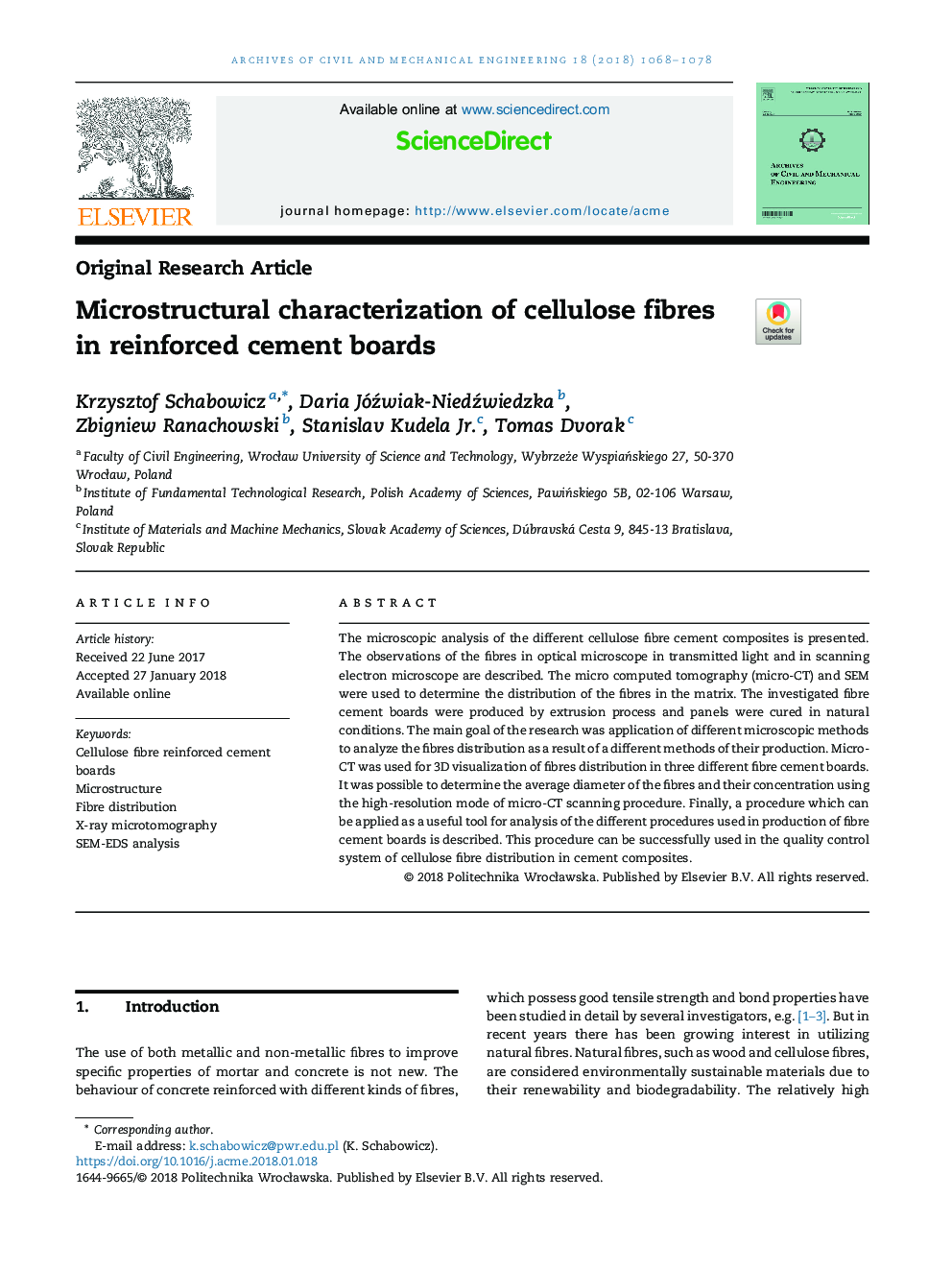 Microstructural characterization of cellulose fibres in reinforced cement boards