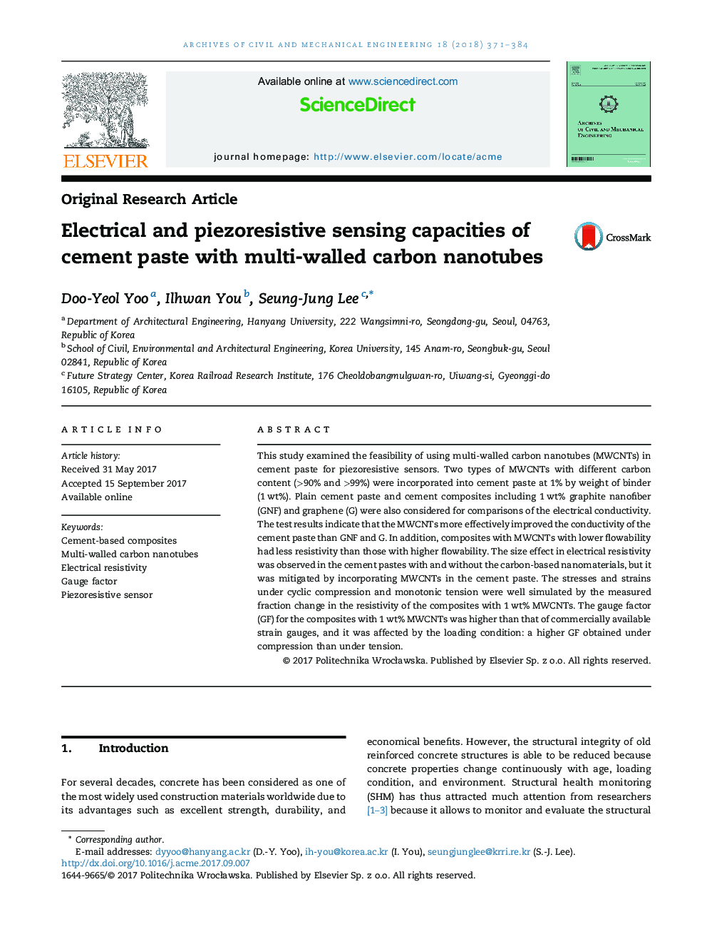 Electrical and piezoresistive sensing capacities of cement paste with multi-walled carbon nanotubes