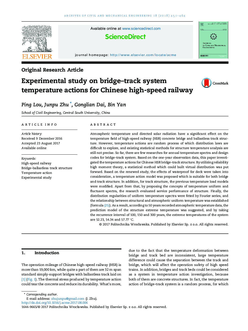 مطالعه تجربی در مورد اقدامات دماسنجی پل راه آهن برای راه آهن سریع چین 
