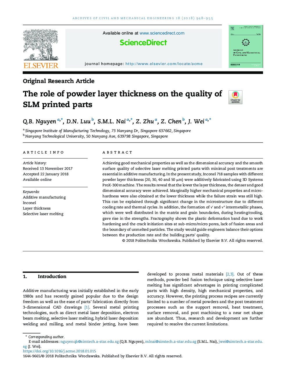 The role of powder layer thickness on the quality of SLM printed parts