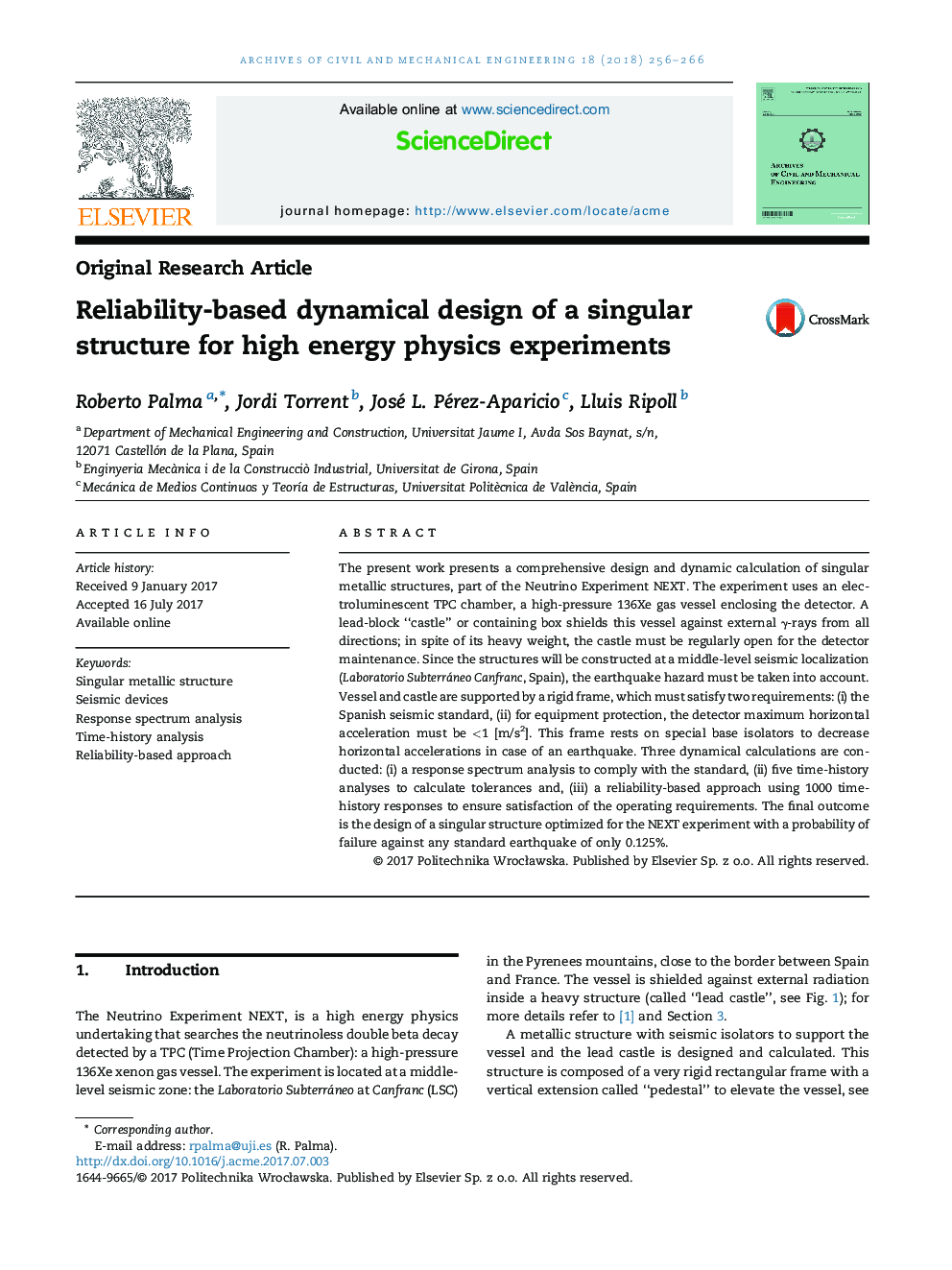 Reliability-based dynamical design of a singular structure for high energy physics experiments