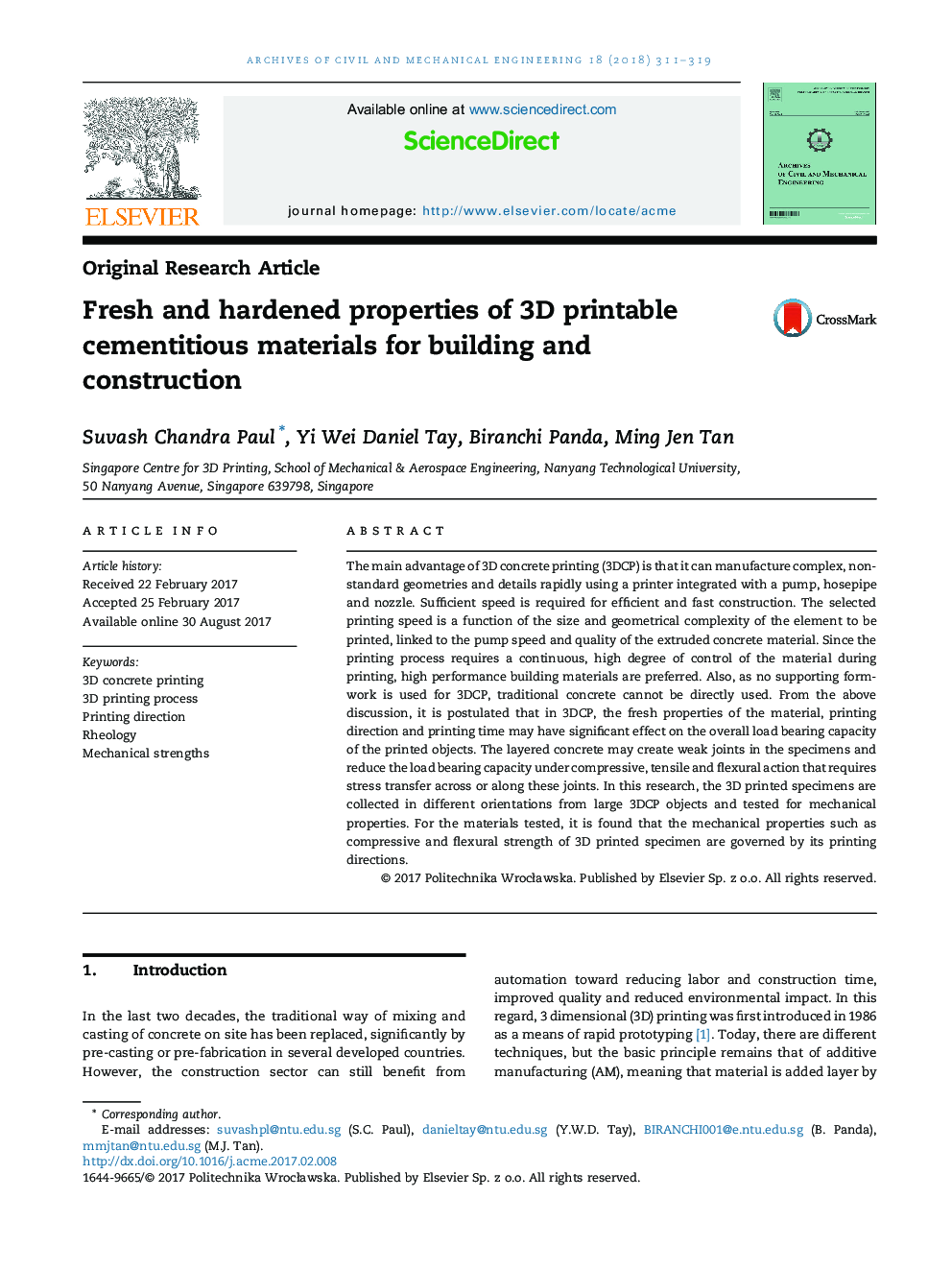 Fresh and hardened properties of 3D printable cementitious materials for building and construction