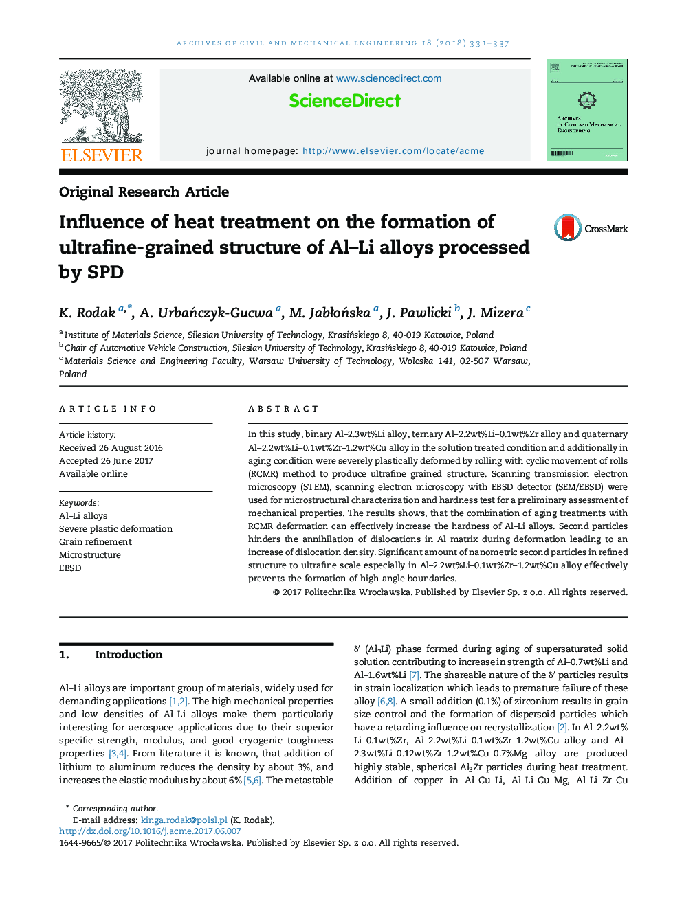 Influence of heat treatment on the formation of ultrafine-grained structure of Al-Li alloys processed by SPD