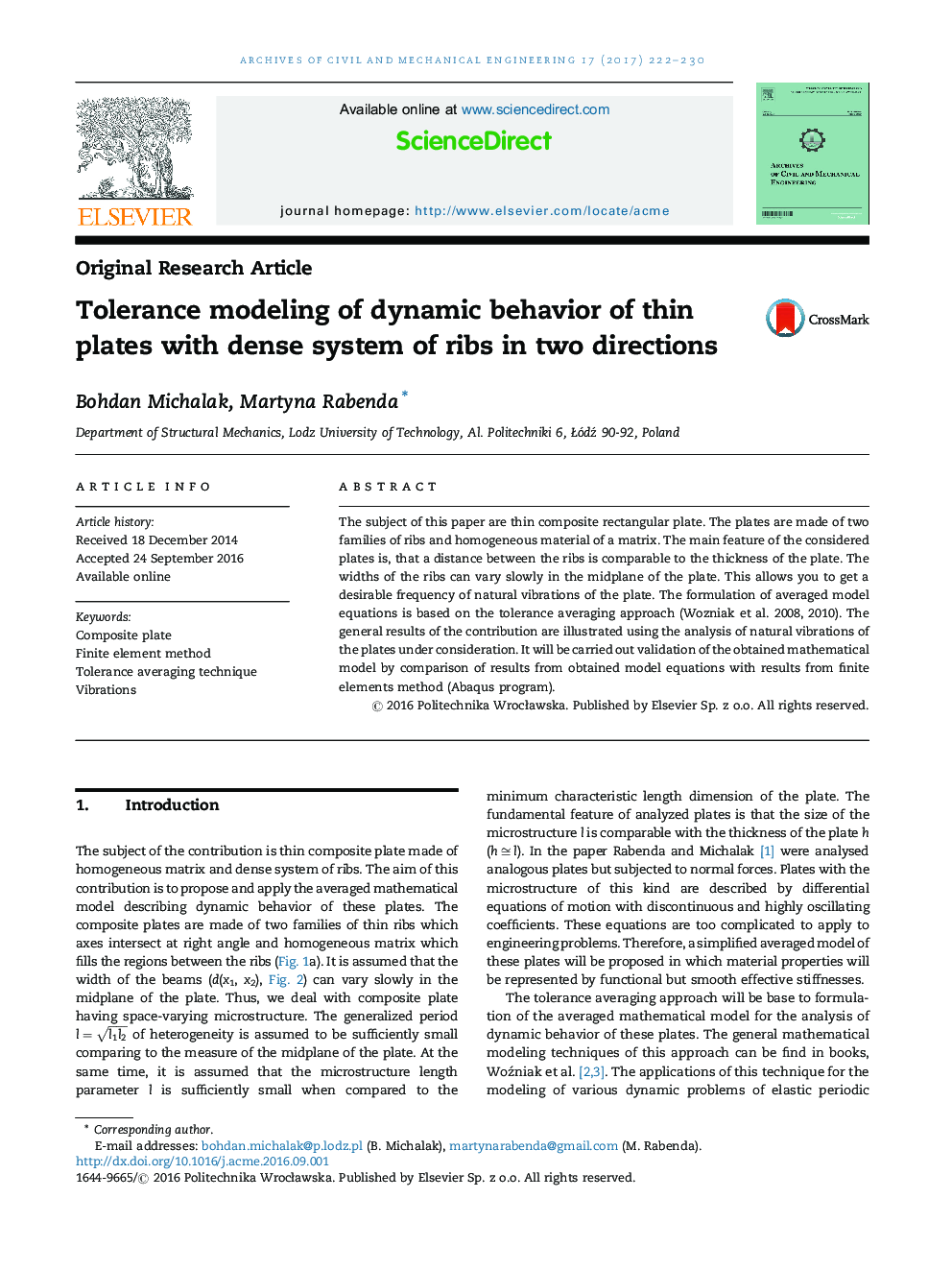 Tolerance modeling of dynamic behavior of thin plates with dense system of ribs in two directions