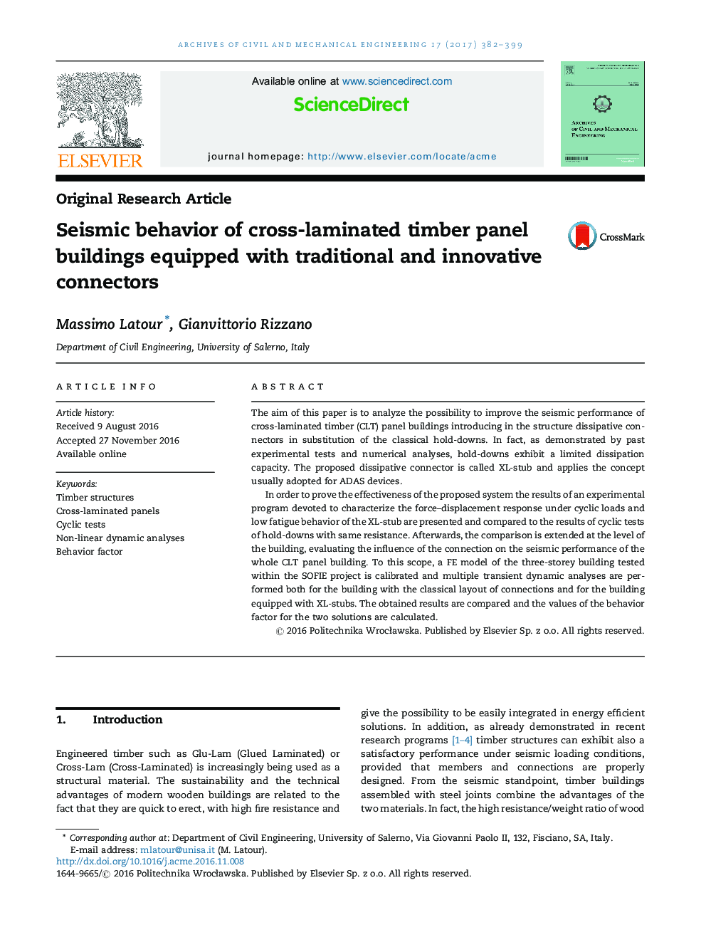 Seismic behavior of cross-laminated timber panel buildings equipped with traditional and innovative connectors