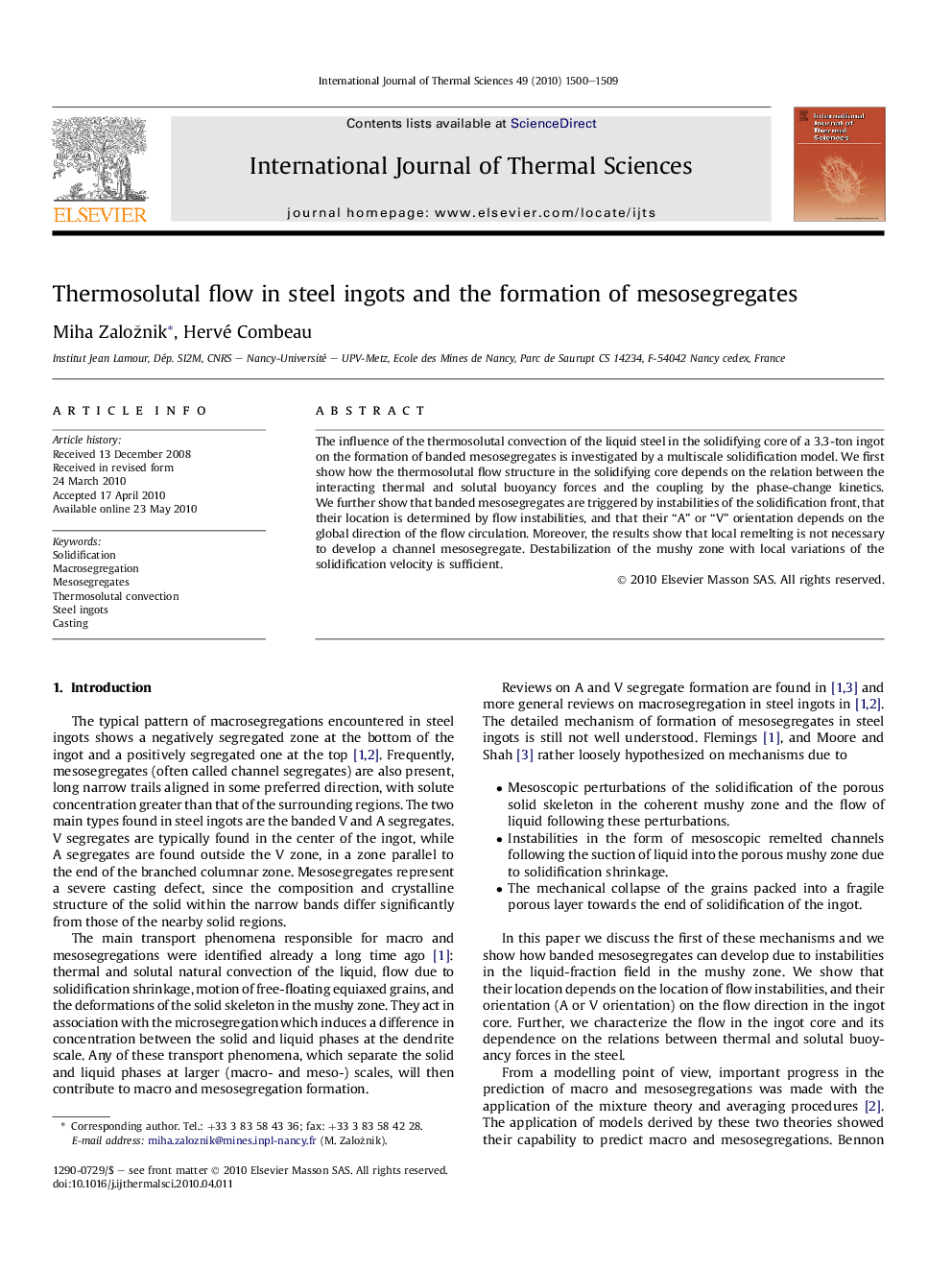 Thermosolutal flow in steel ingots and the formation of mesosegregates