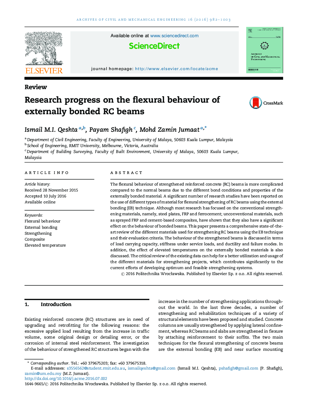 Research progress on the flexural behaviour of externally bonded RC beams