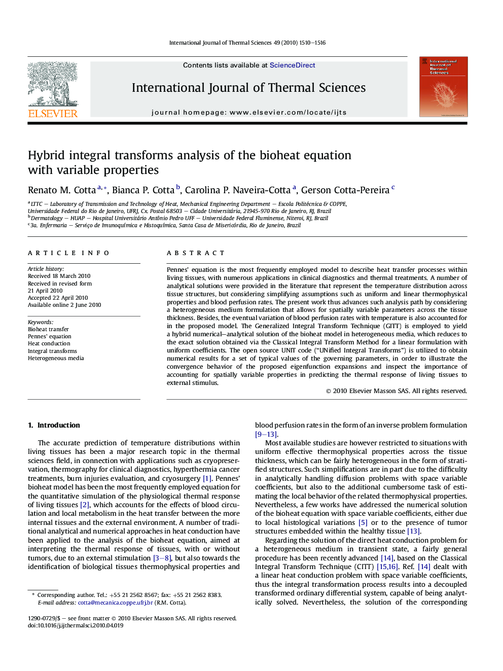 Hybrid integral transforms analysis of the bioheat equation with variable properties