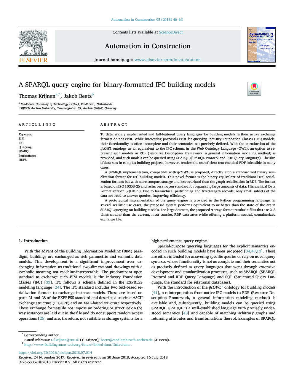 A SPARQL query engine for binary-formatted IFC building models