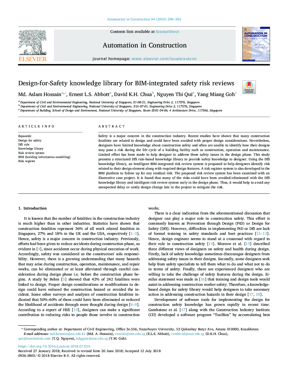 Design-for-Safety knowledge library for BIM-integrated safety risk reviews