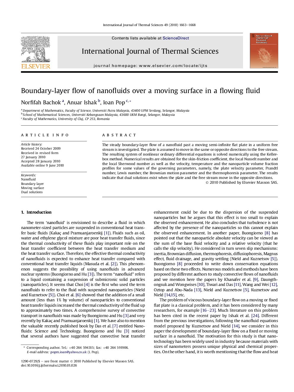 Boundary-layer flow of nanofluids over a moving surface in a flowing fluid