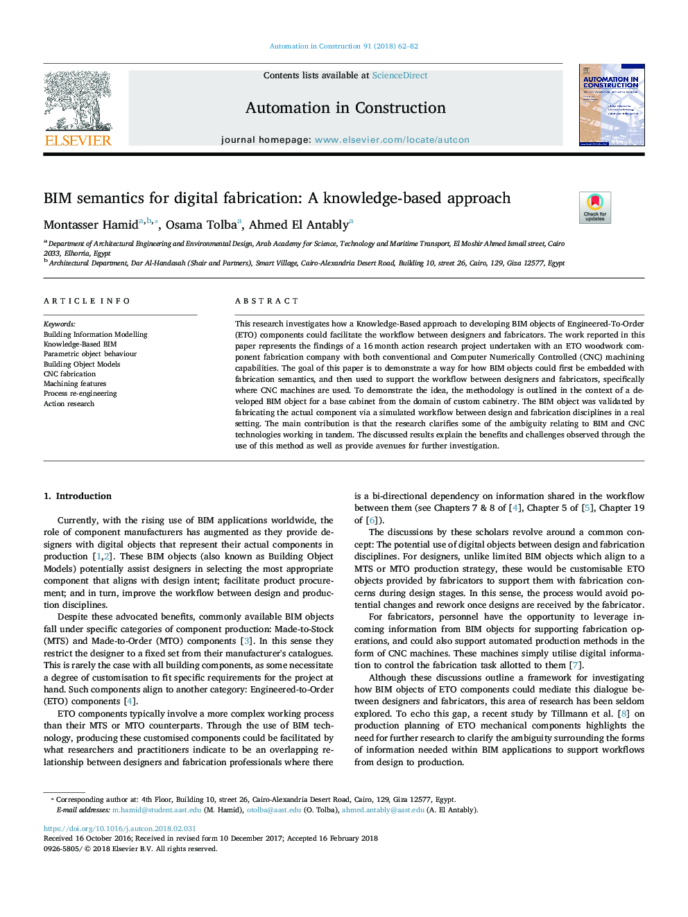 BIM semantics for digital fabrication: A knowledge-based approach