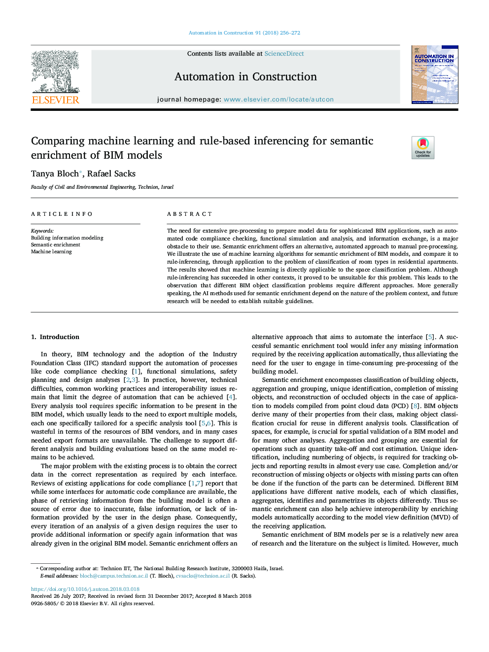 Comparing machine learning and rule-based inferencing for semantic enrichment of BIM models