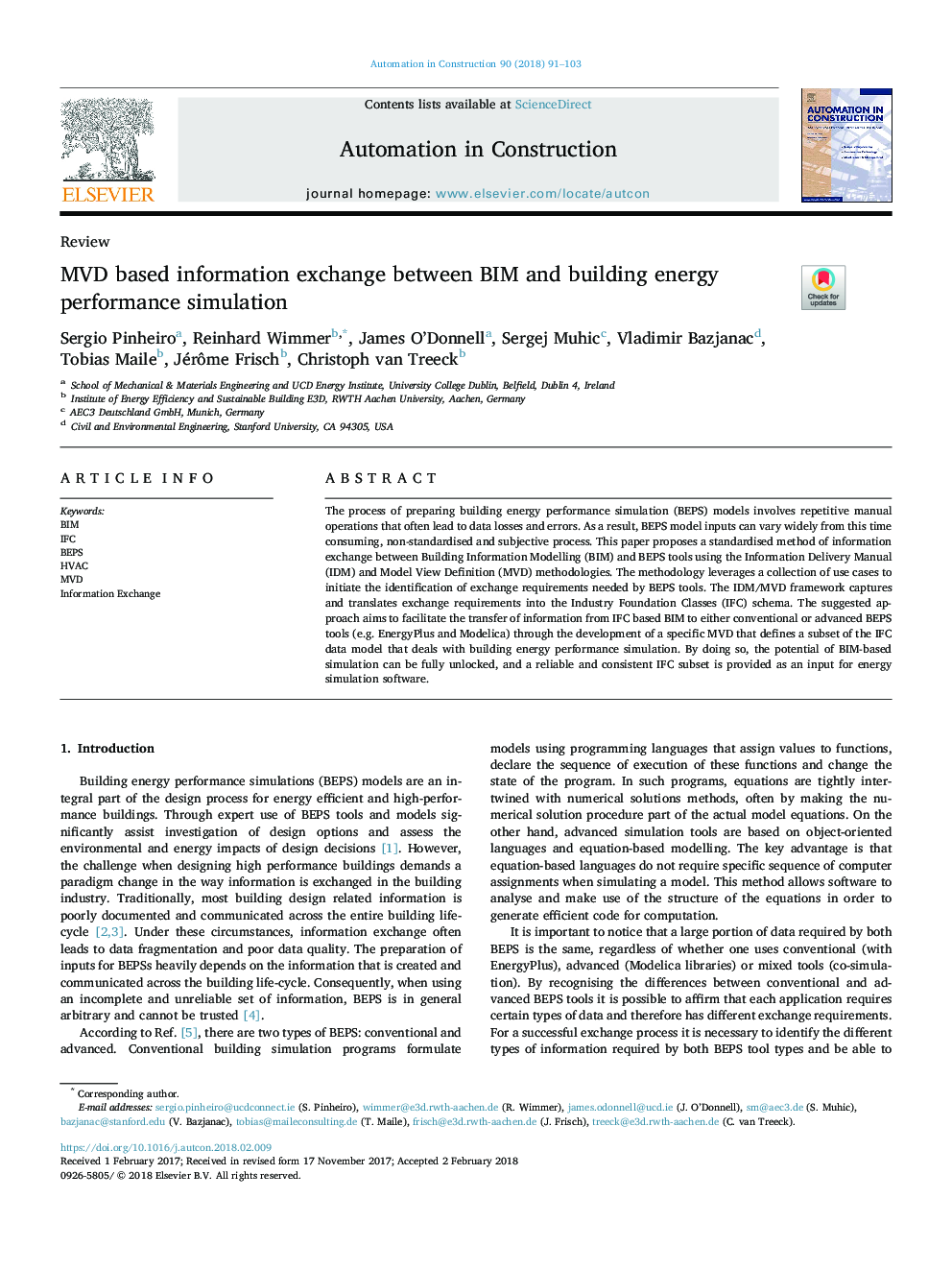 MVD based information exchange between BIM and building energy performance simulation
