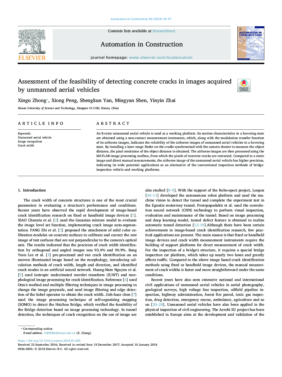 Assessment of the feasibility of detecting concrete cracks in images acquired by unmanned aerial vehicles