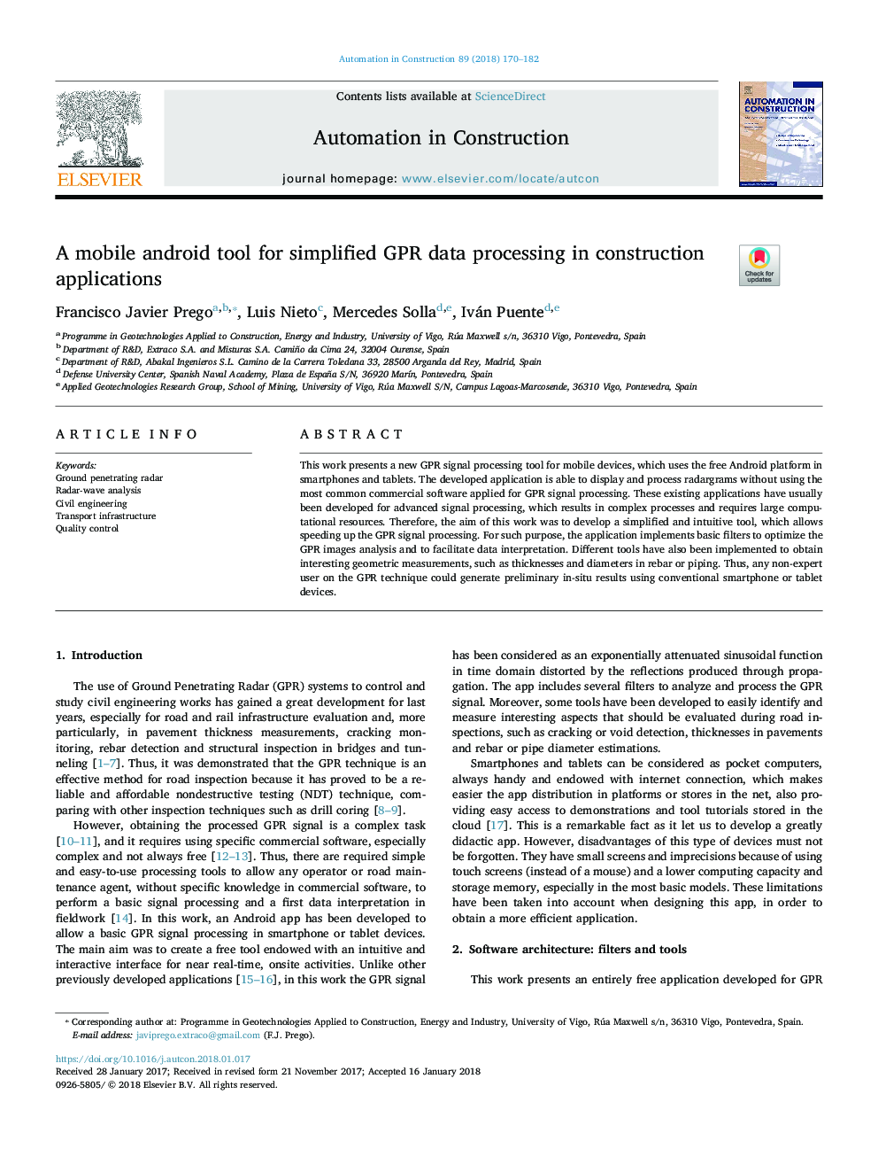 A mobile android tool for simplified GPR data processing in construction applications