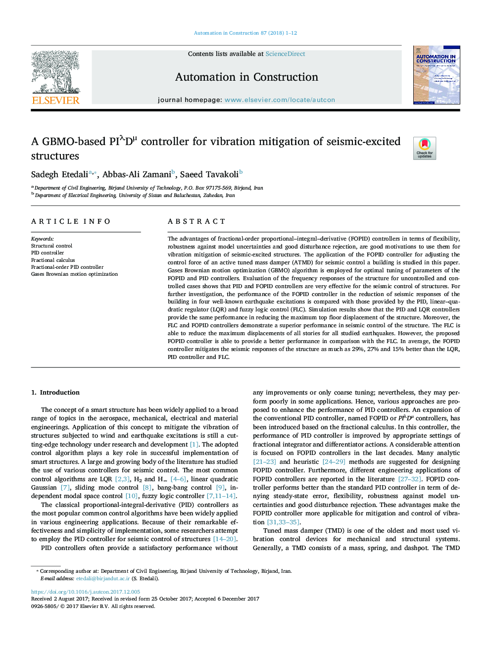 A GBMO-based PIÎ»DÎ¼ controller for vibration mitigation of seismic-excited structures