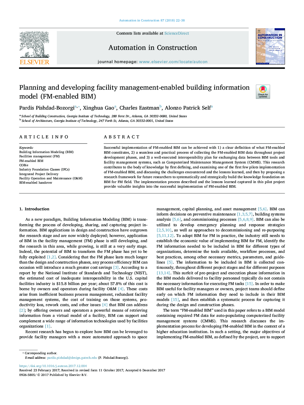 Planning and developing facility management-enabled building information model (FM-enabled BIM)