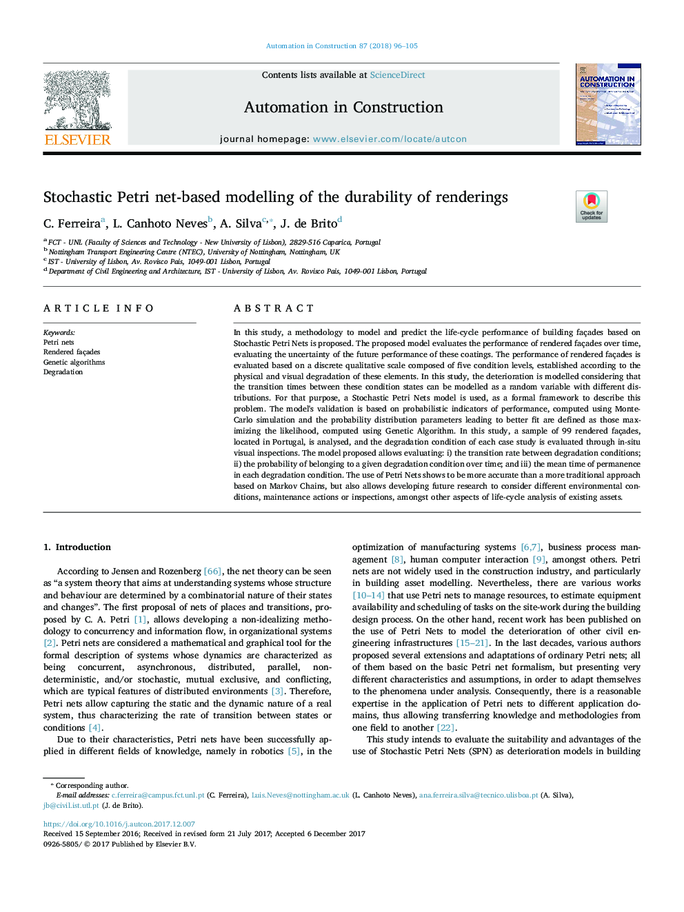 Stochastic Petri net-based modelling of the durability of renderings