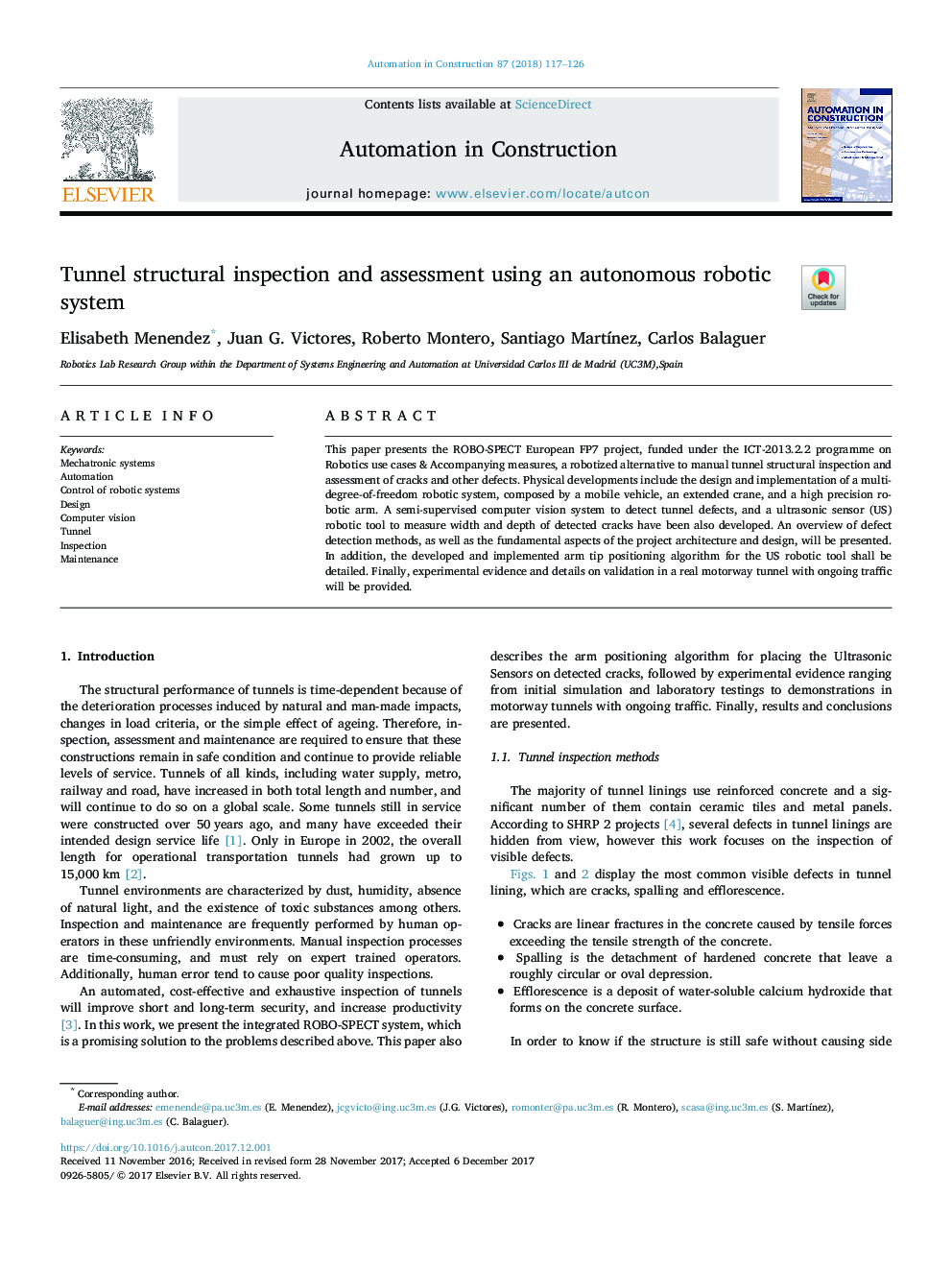 Tunnel structural inspection and assessment using an autonomous robotic system