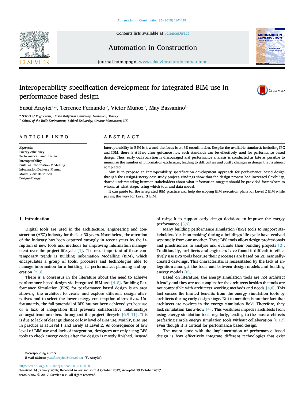 Interoperability specification development for integrated BIM use in performance based design